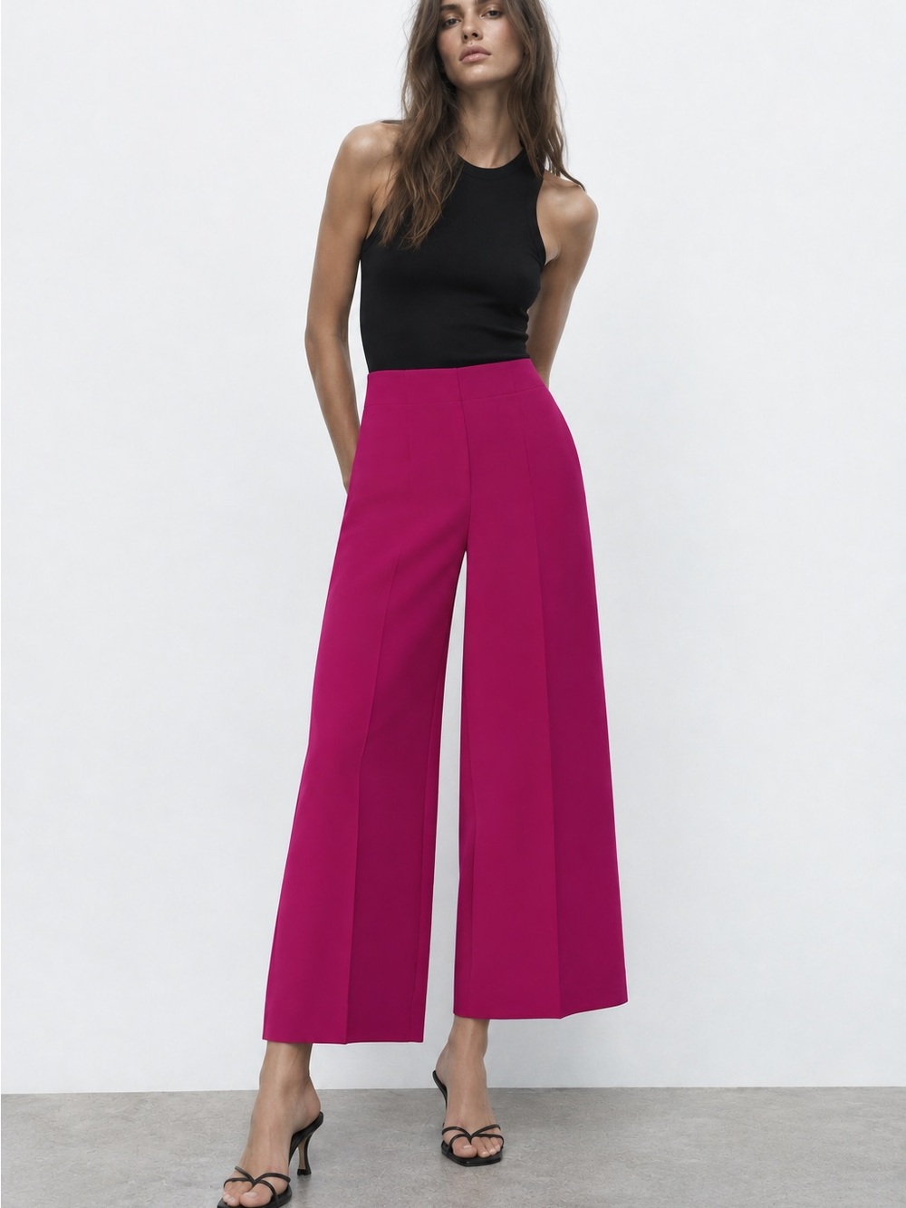 Zara Wide-Leg High-Waist Pants in Magenta